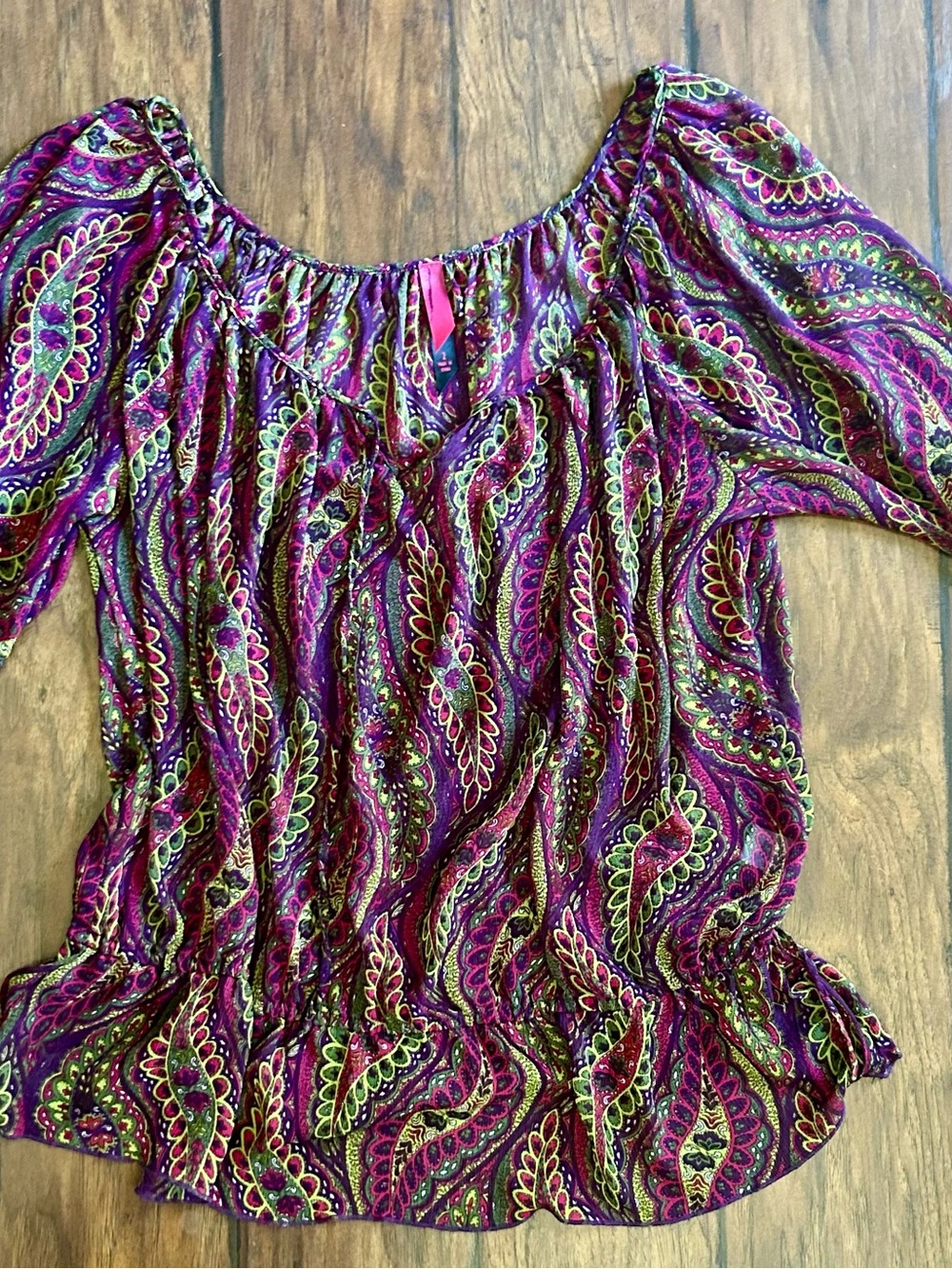 Pure Energy Women’s Paisley Scoop-Neck Top in Magenta, Green & Purple